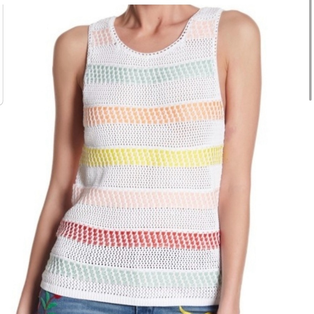 Alice + Olivia Multicolor Striped Chrochet Top Size S